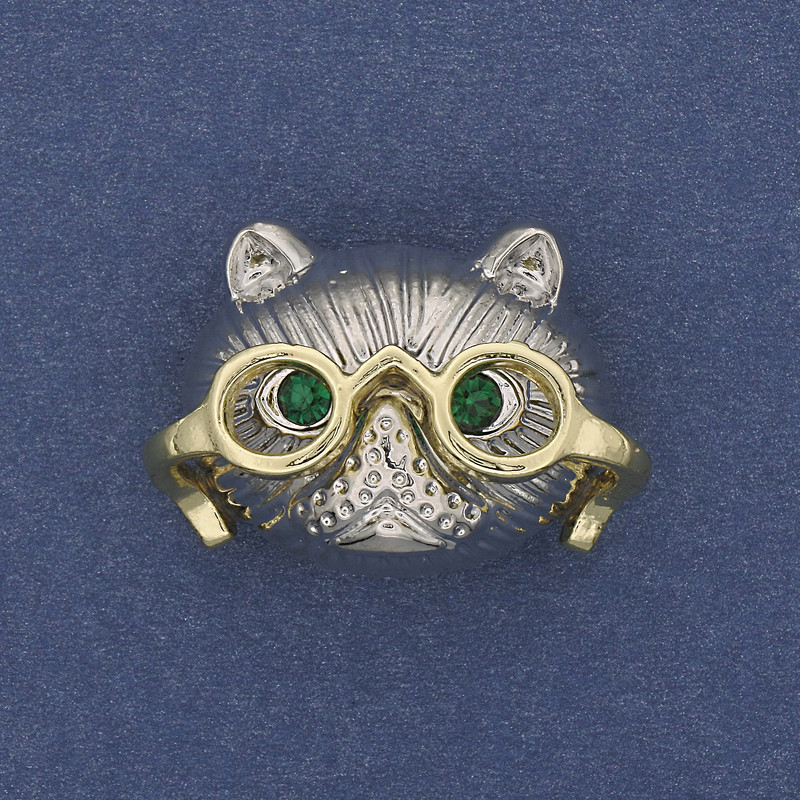 Broșă-colier „Pisică în ochelari” cu paiete verzi, metal argintiu, 29×21 mm+