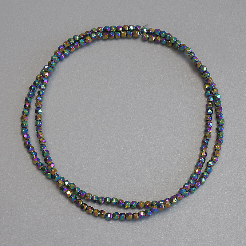 Mărgele de hematit curcubeu, cu fațete multiple, 2x2 mm+, pe fir, lungime 38 cm+