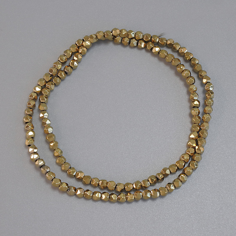 Mărgele de hematit, culoare aurie, cu fațete, 3×3 mm +/- pe sârmă, lungime 38 cm+