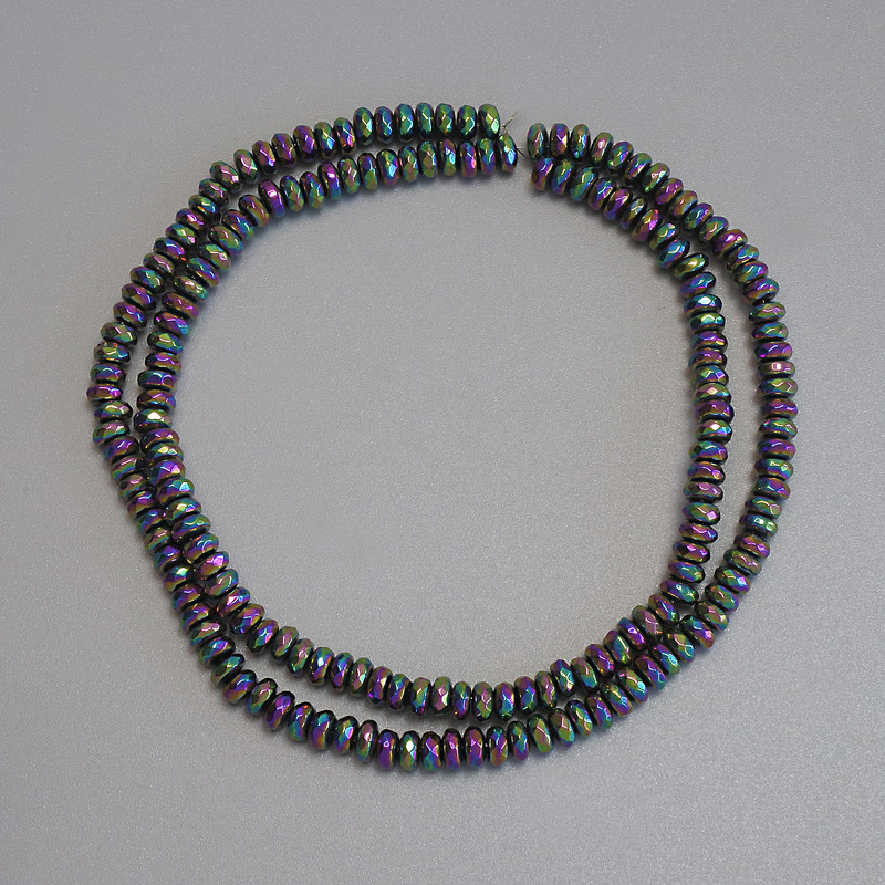 Mărgele de hematit curcubeu, rondelle fațetat 4x2 mm +/- pe șnur, lungime 38 cm+