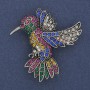 Broșă Colibri cu cristale colorate, metal argintiu, 45×42 mm+