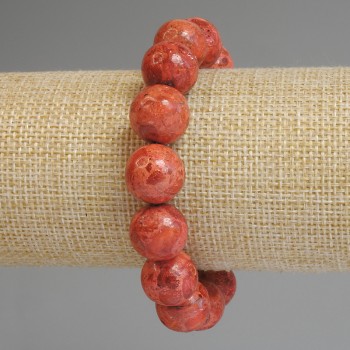 Brățară din coral poros cu mărgele lucioase de 14 mm, lungime 18 cm, elastică