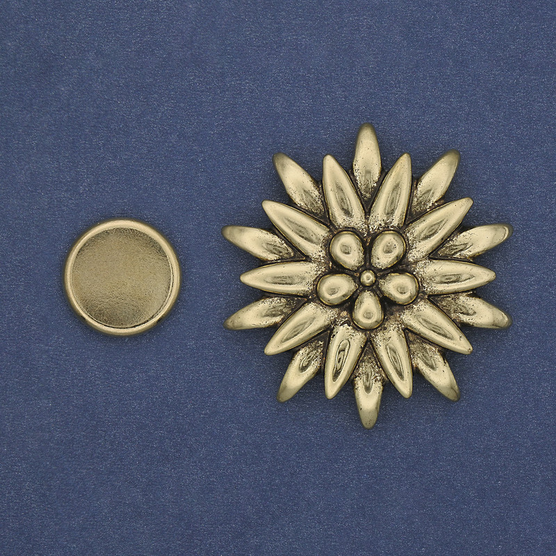 Broșă magnetică cu floare, 41 mm, metal auriu