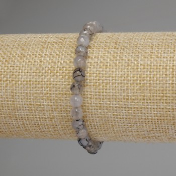 Brățară din agat Venele Dragonului, mărgele tăiate, diametrul 6 mm, lungime 18 cm, elastic