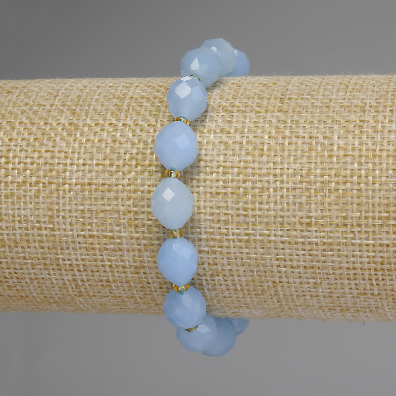 Brățară din acvamarin, boabe tăiate, diametrul 10x8 mm, mărgele de 5 mm ±, mărgele de 3 mm ±, lungime 18 cm, pe elastic