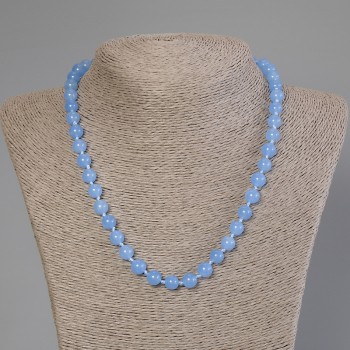 Colier din acvamarin, mărgele netede, diametru 8 mm, lungime 50 cm