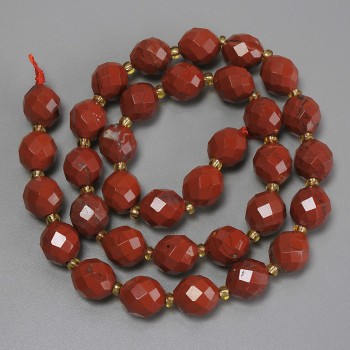 Mărgele din jasper roșu, fațetate, diametrul 10×9 mm ±, mărgele de 3 mm ±, lungime 39 cm ± pe șnur