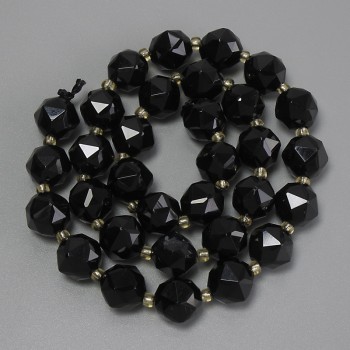 Mărgele din turmalină neagră, fațetate, diametrul 9,5×9 mm, cu mărgele de 3 mm, lungime 38 cm, pe șnur