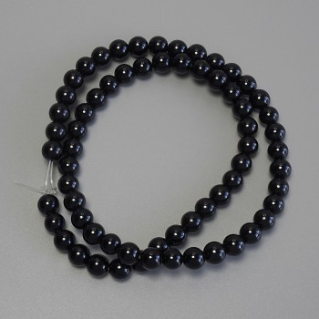 Mărgele din turmalină neagră, bilă netedă, diametru 6 mm, lungime 39 cm, pe șnur