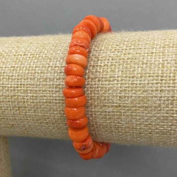 Brățară din coral portocaliu, cu mărgele rondel, diametru aproximativ 9×4–4,5 mm, lungime 18 cm, extensibil