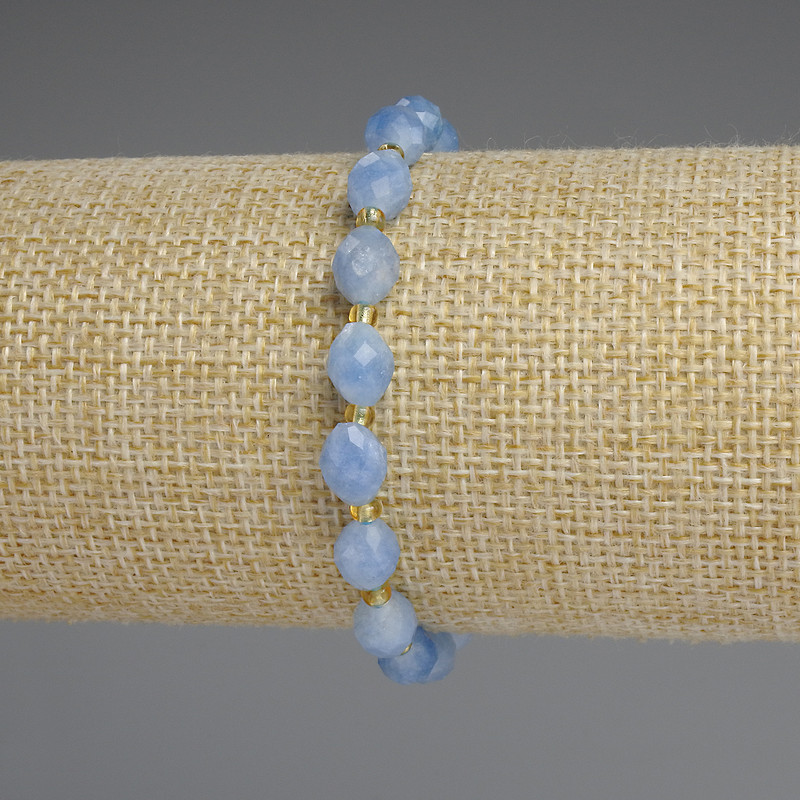 Brățară cu acvamarin, mărgele tăiate, diametrul 8×6 mm, lungime 18 cm, pe elastic