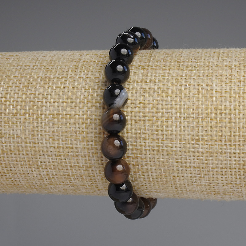Brățară din agată cu mărgele netede, diametrul 8 mm, lungime 18 cm, elastic
