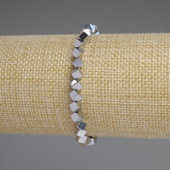 Brățară din hematit cu cuburi, gaură transversală, culoare argintie, 4x4 mm, lungime 18 cm, cu elastic