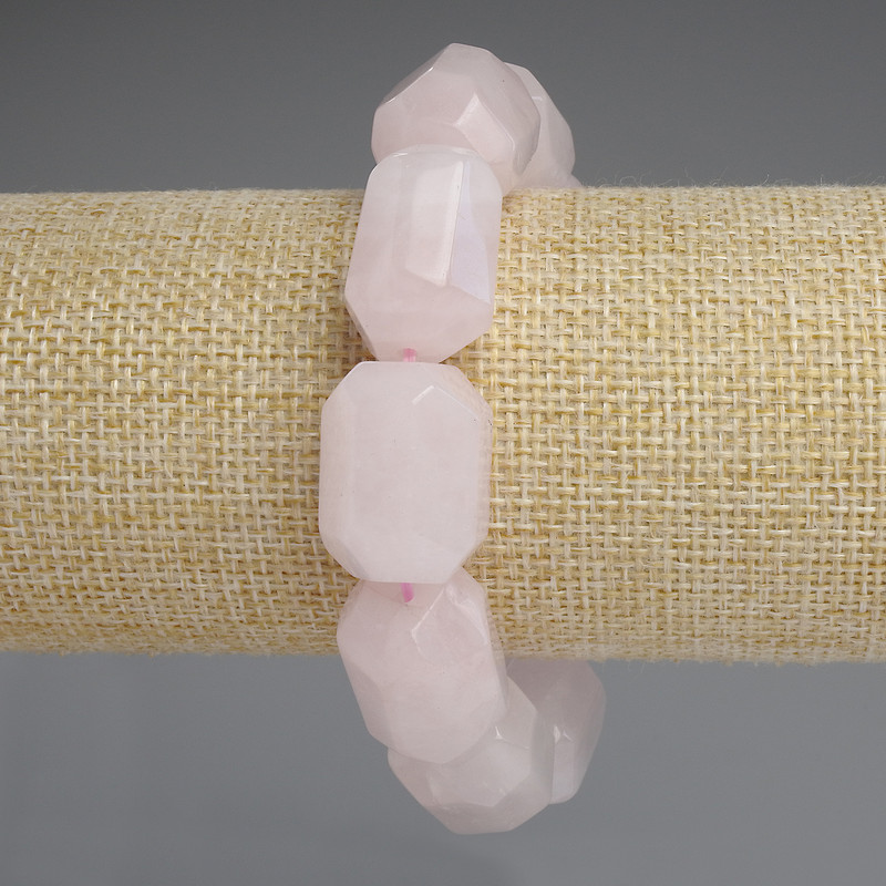 Brățară din cuarț roz, cu fațete, 20×15 mm, lungime 18 cm, elastic