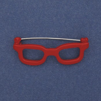 Broșă în formă de Ochelari, email roșu, metal argintiu 41×15 mm+