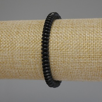 Brățară din hematit negru, rondel, diametrul 6×2,5 mm, lungime 18 cm, pe bază elastică