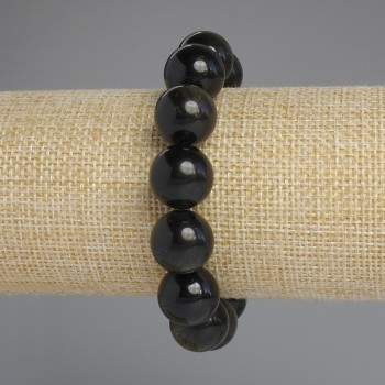 Brățară din obsidian solar, mărgele netede, diametrul 14 mm, lungime 18 cm +