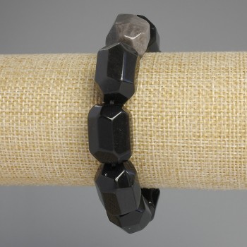 Brățară din obsidian natural, argintiu, cu fețe multifacetate, diametrul 20x15-16 mm, lungime 18 cm