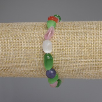 Brățară cu ochi de pisică, acvamarin și piatră lunară, fațetată, diametrul 10-12×8-9 mm, lungime 18 mm, pe elastic