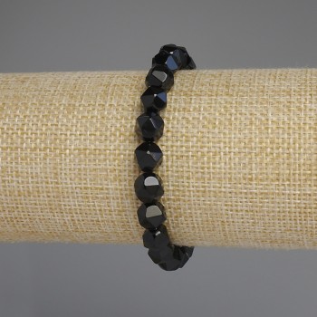 Brățară neagră din onix, cu mărgele multifacetate, diametrul aproximativ 8x7 mm, lungime 18 mm, pe bandă elastică