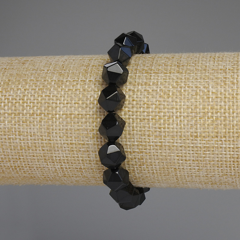 Brățară neagră din onix, fațete multifacetate, diametru 10×8 mm, lungime 18 cm ±, elastic