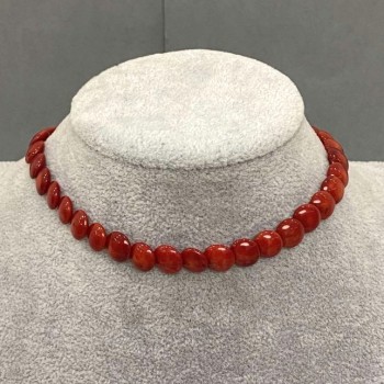Colier choker Monedă coral, 8,5 mm, lungime 38 cm, lanț prelungitor + 5 cm