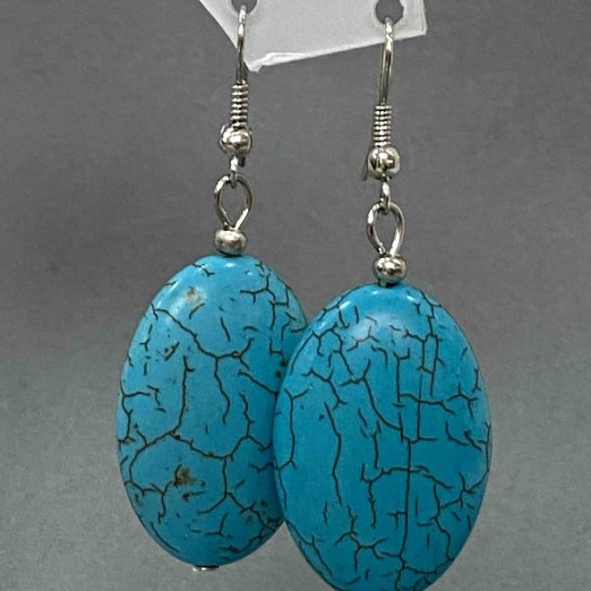 Cercei cu cabochon oval neted în nuanțe de turcoaz, 21x55 mm+
