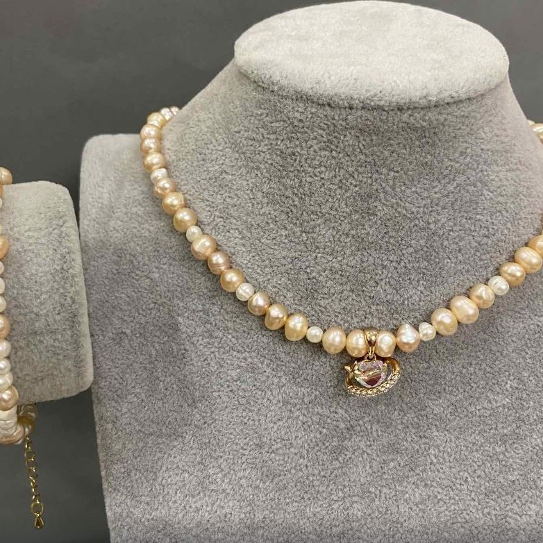 Set de bijuterii din perle de apă dulce 4,5×4–6,5×6 mm+