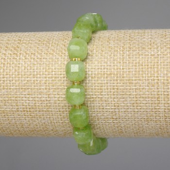Brățară cu hrizolit olivin, cuburi facetate, diametrul 8,5×8,5 mm, mărgele de 3 mm, lungime 18 cm, pe elastic