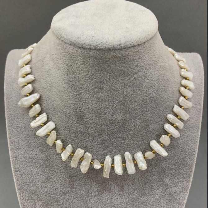 Choker - colier cu perle baroce 13-17×5-8 mm, lungime 40 cm, lanț prelungitor de 5 cm