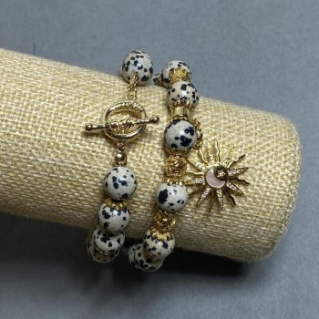 Set de brățări din jasper dalmațian, mărgele de 10 mm, lungime aproximativă 20 cm