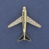 Broșă în formă de avion, cu strasuri albe, metal auriu, 43×40 mm+