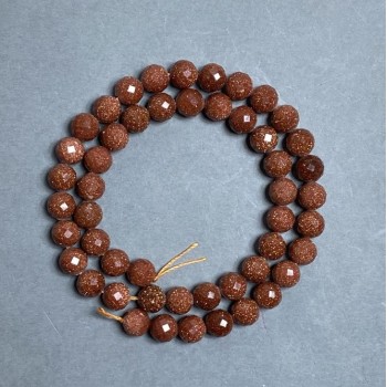 Намистини Авантюрин Золотий пісок гранована кулька, діаметр 8мм+- на нитці, довжина 38см+