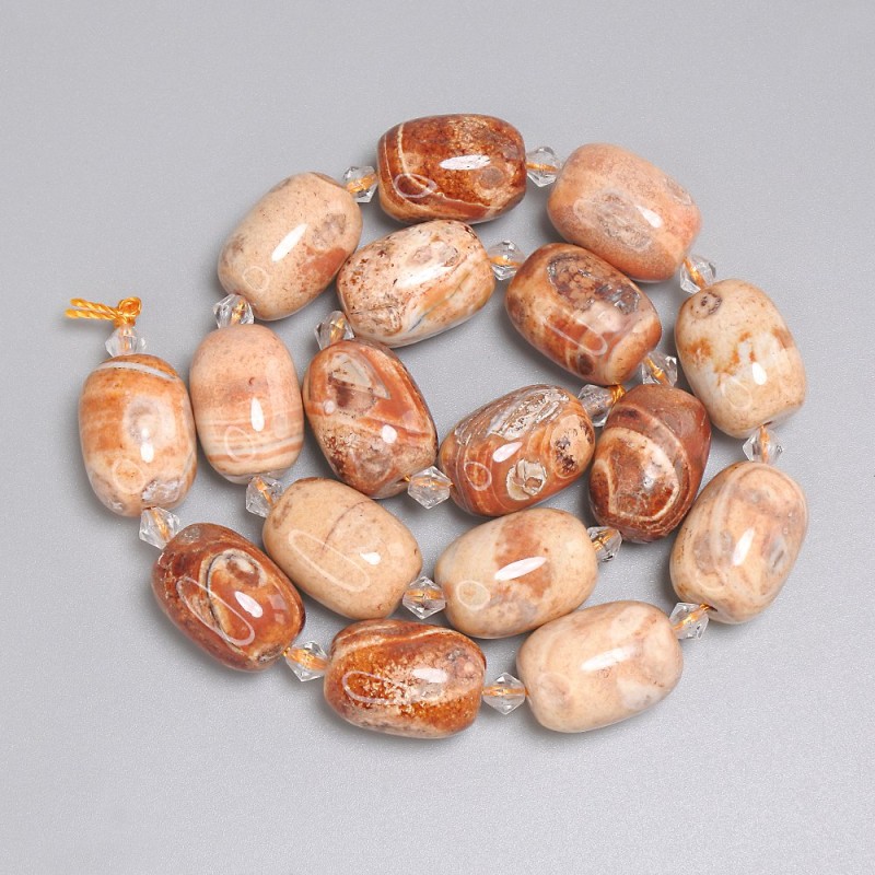 Mărgele din jasper deșertic, formă barilă, diametrul 18×13 mm +-, mărgele de 5 mm +-, lungime 37 cm +- pe șnur