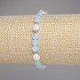 Brățară din acvamarin cu mărgele monedă fațetate de 6 mm ±, perle de râu 7–8 × 7–7,5 mm ±, bile de hematit de 2 mm ±, lungime 18 cm, pe elastic