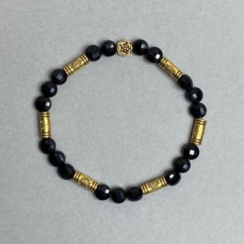 Браслет Турмалін гранована монетка 6мм+- з металевими вставками, довжина 18см стрейч