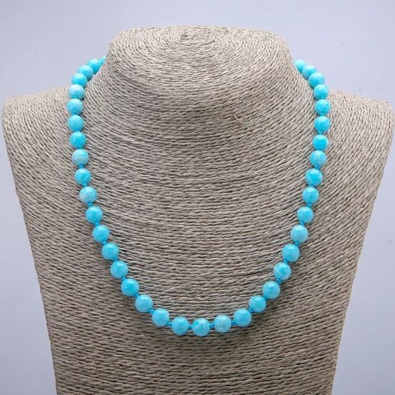 Colier din larimar natural, mărgele netede, diametru aproximativ 8 mm, lungime 46 cm