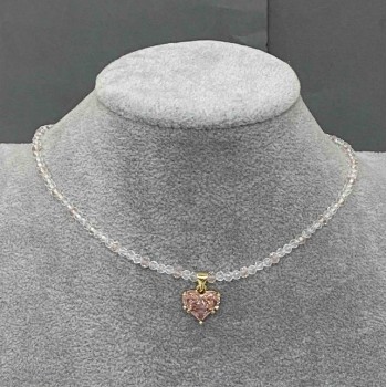 Choker din cristal ceh tăiat rondel 3×2,5 mm, cu pandantiv, lungime 38 cm, + lanț de prelungire de 5 cm