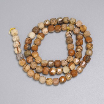 Mărgele jasp peisaj, cuburi tăiate facetate de 5,5×5,5 mm, lungime 38 cm, pe șnur