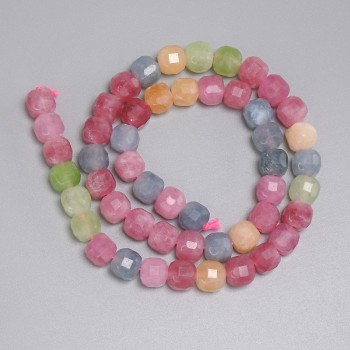 Mărgele din turmalin, cub facetat 7x7 mm, lungime 37 cm, pe șnur