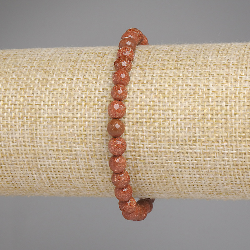 Brățară din aventurin «Nisip auriu» – mărgea fațetată de 6 mm, lungime 18 cm, elastică