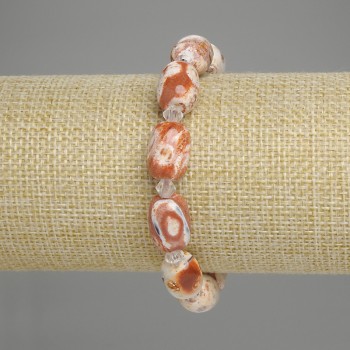 Brățară cu jasper deșert, mărgele baril de 14×10 mm, mărgele de 5 mm, lungime 18 cm