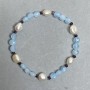 Brățară din acvamarin cu monede tăiate, diametru aproximativ 6 mm; perle de râu 8–8,5×8 mm; lungime 18 cm; bază elastică