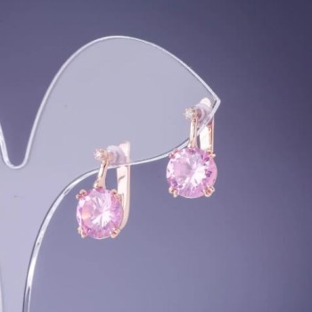 Cercei cu cristale roz, 16×9 mm, în metal auriu
