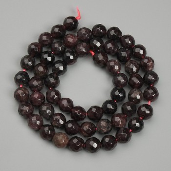 Mărgele din granat, fațetate, în formă de sferă, diametrul 7 mm, lungimea 38 cm +/-