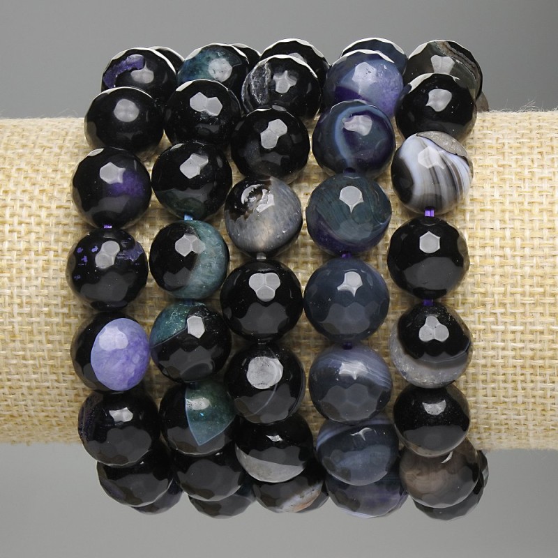 Brățară din agat cu bile tăiate, diametrul 12 mm ± (cu geode), lungime 18 cm, elastică
