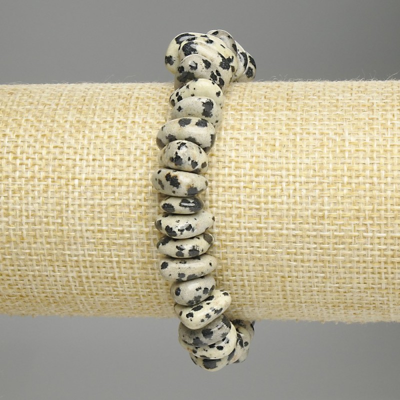 Brățară din jasper dalmațian fațetată, diametrul 8-12×4-6 mm, lungime 18 cm, extensibil