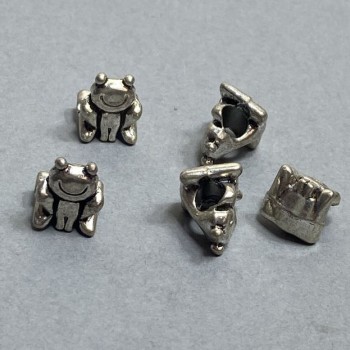 (14 mm) mărgea-șarm Pandora, metal gri deschis, broască, set de 9 buc.