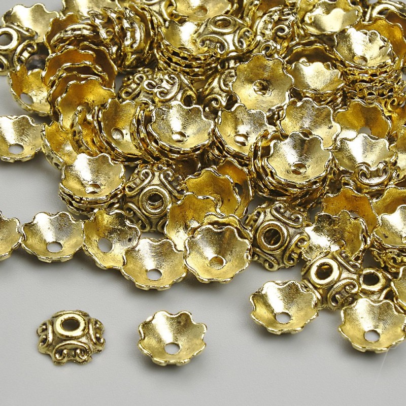 Capace pentru mărgele, culoare aurie, diametru 6,5 mm ± gaură 1,7 mm ± ambalaj 20 g (~140 buc.)