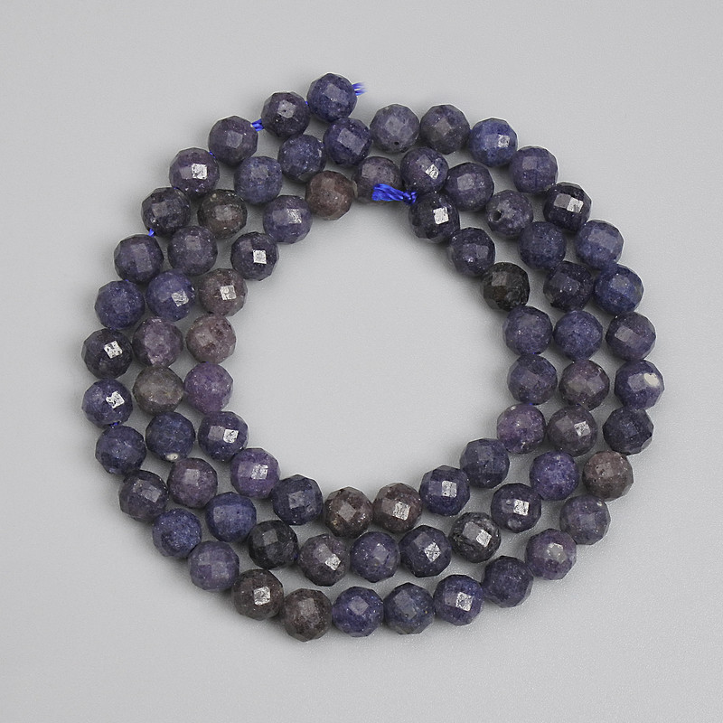 Mărgele de safir, fațetate, sferice, 5 mm, pe șnur, lungime aproximativă 39 cm